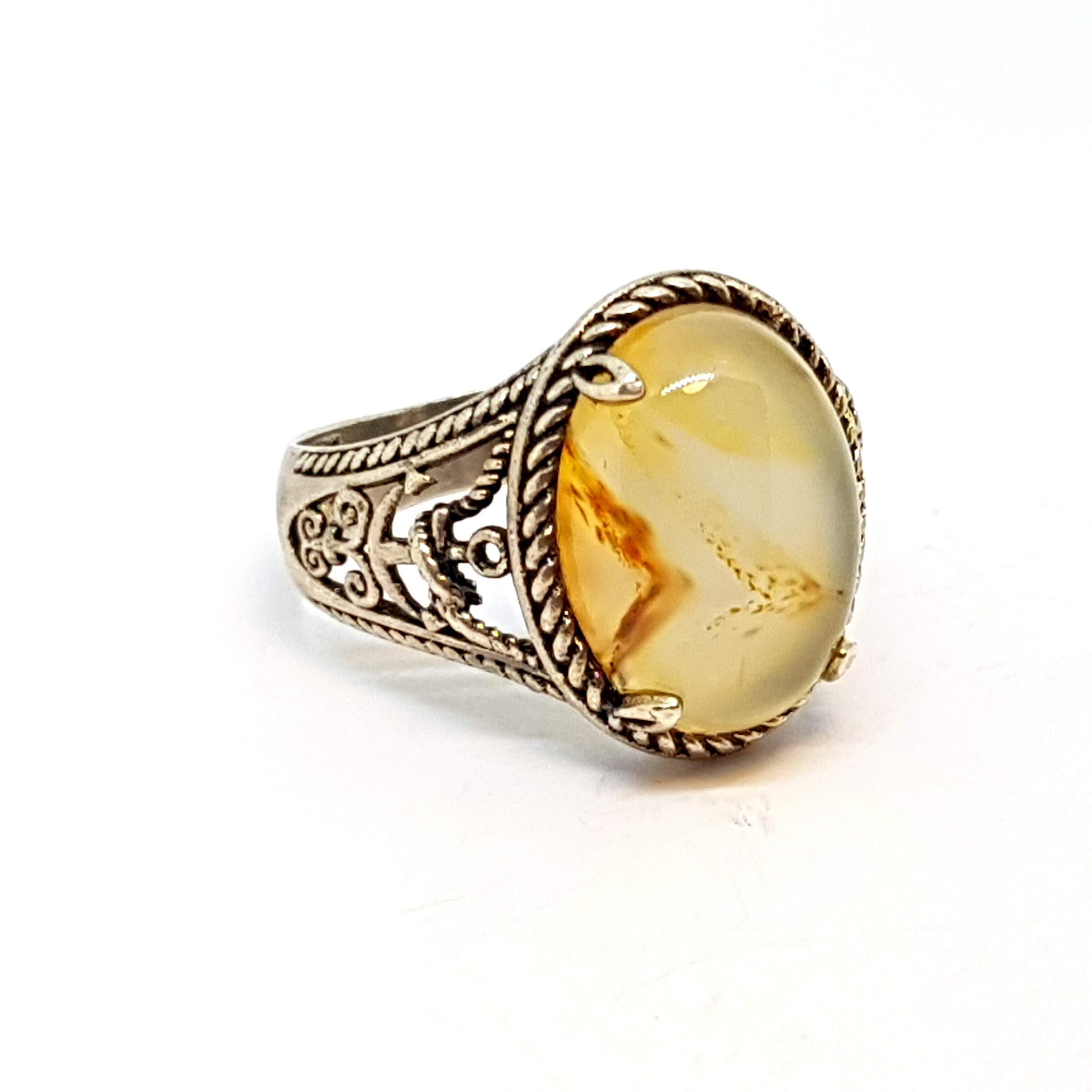 Anchor and Agate Ring. Murat. Very Original Silver Ring. Boho. 925