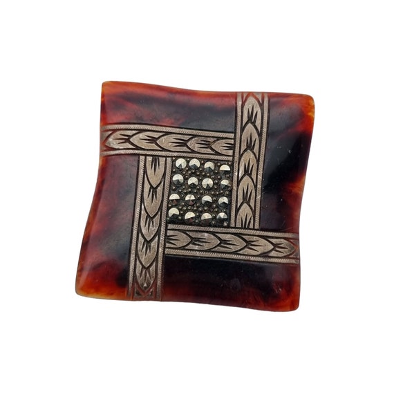 Square celluloid brooch for women, 1950s, elegant… - image 1