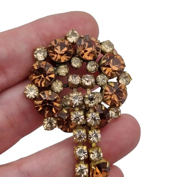 Art deco Vintage brooch, Brown cascade rhinestone… - image 8