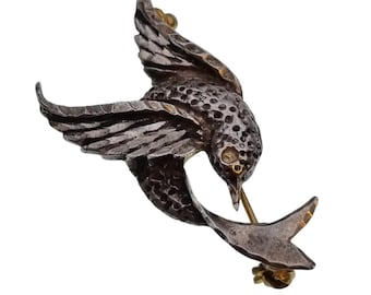 Bird silver brooch, silver pin, bird brooch, bird lover gift vintage, Circa XX. Vintage & Antique Jewelry. Ideal for gift.