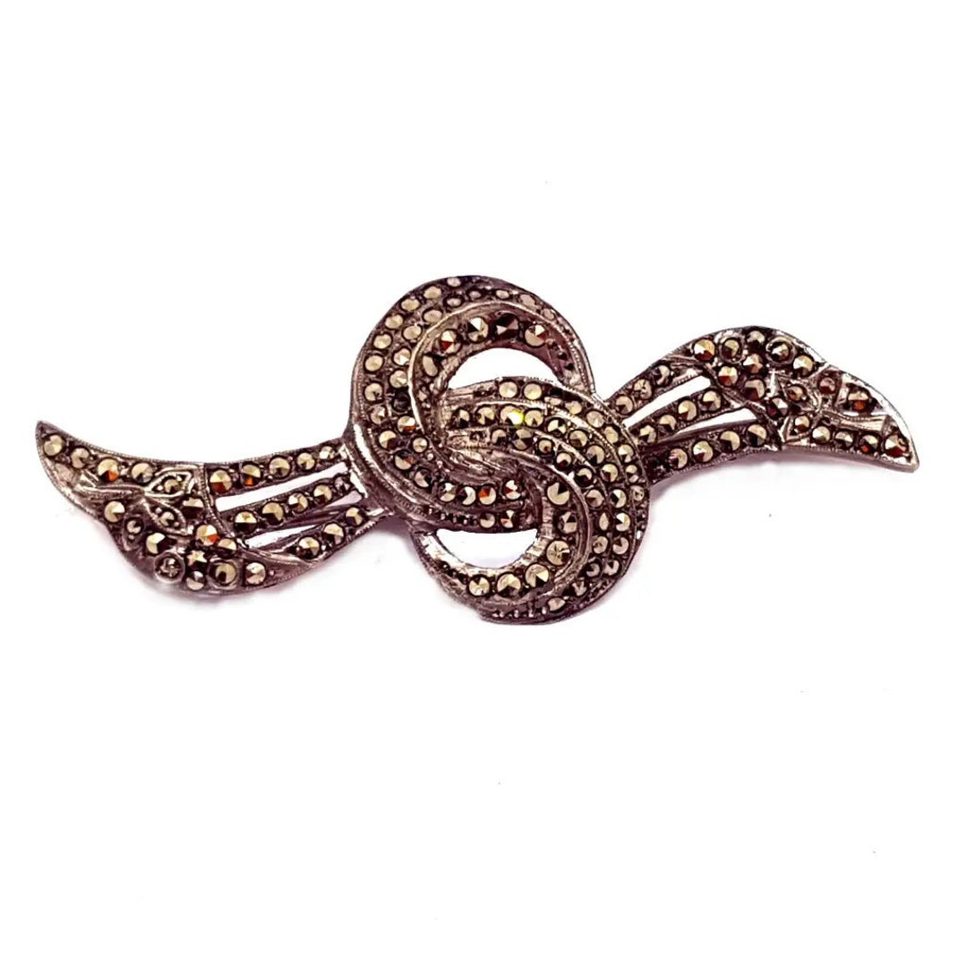 Broche vintage en argent sterling 925 avec marcassite - France