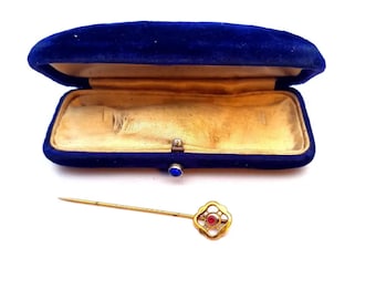 Victorian 9k Gold Stick Pin with Rhinestone, Circa 1900, in Original Box
