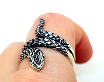 Schlangenring, Boho Sterling Silber, Schlangenschmuck für Frauen, Viper Coiled Ring, Geschenke für sie, antiker und Vintage Schmuck.