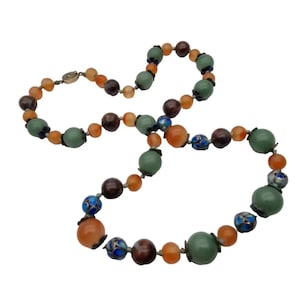 Vintage Necklace export China, jade, agate, carnelian and blue cloisonne beads and silver clasp, gifts for collectors, antique oriental art.
