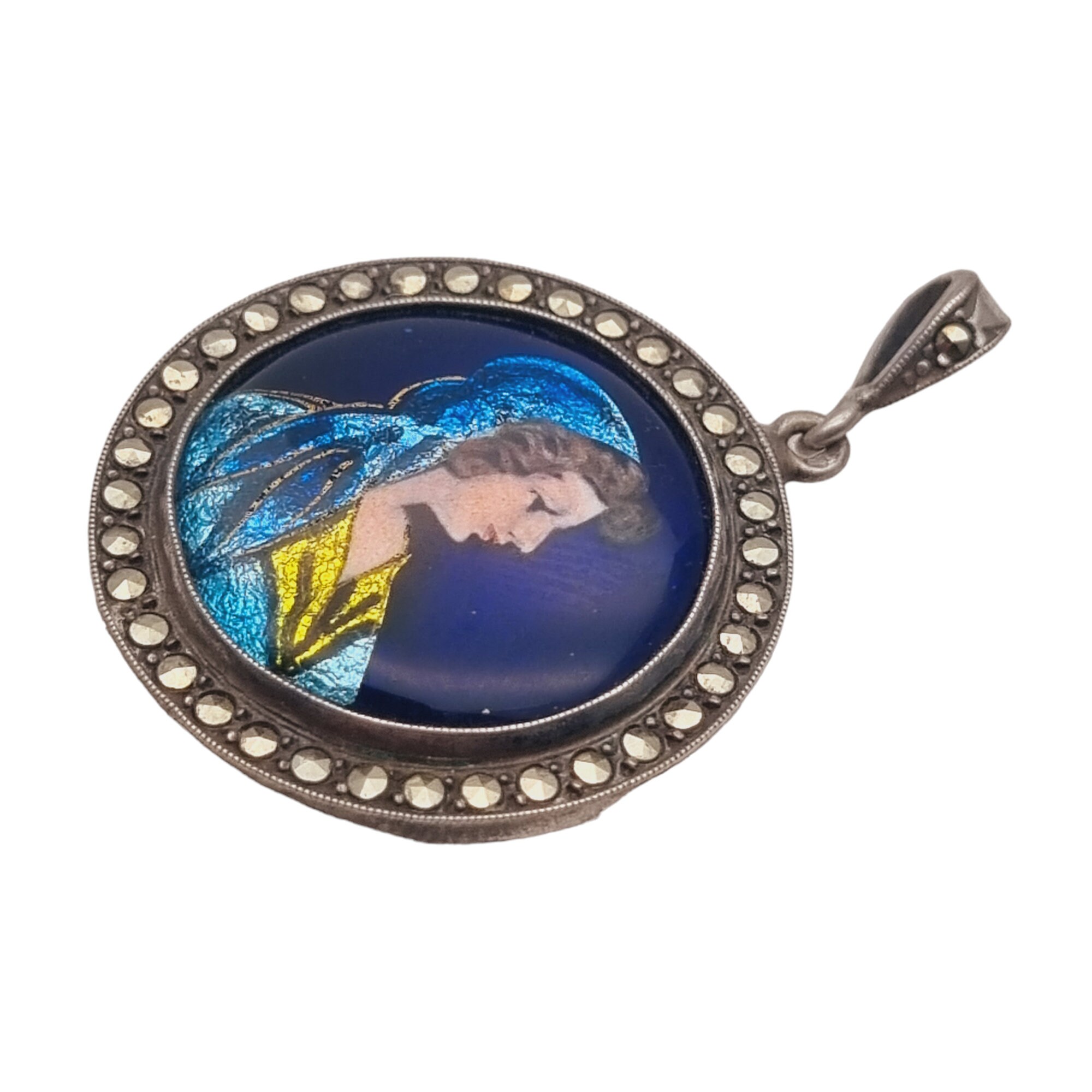 Médaillon Pendentif Ancien En Métal Émaillé - Style Limoges Vintage - Antiquité Française - Rare