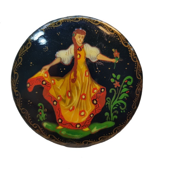 Russia Folk Brooch. Russian lacquer brooch. Russia