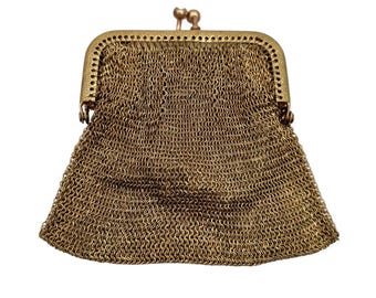 Gold mesh coin purse with crystal clasp and inner lining, circa 1930–1940 Retro gifts for women, Antique and Vintage jewelry for collectors.