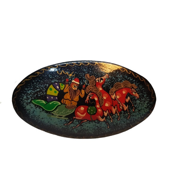 Russian lacquer brooch Popular Russian brooch Russ