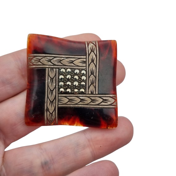 Square celluloid brooch for women, 1950s, elegant… - image 2