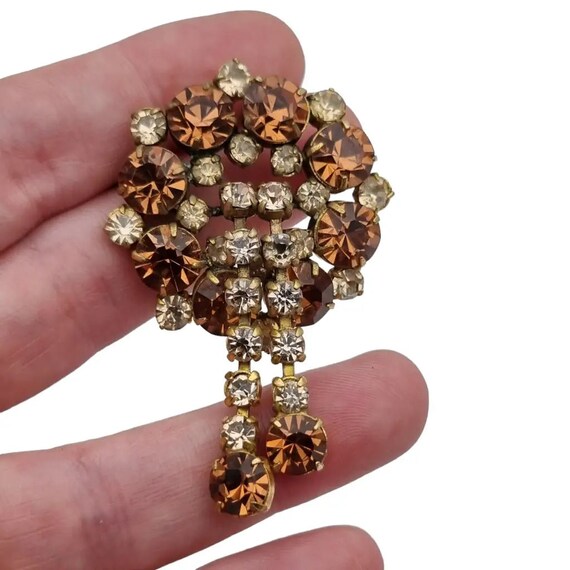 Art deco Vintage brooch, Brown cascade rhinestone… - image 5