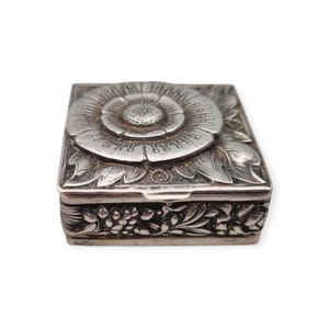 Vintage silver floral box with gilt interior, Art Nouveau inspiration, Europe circa 1950