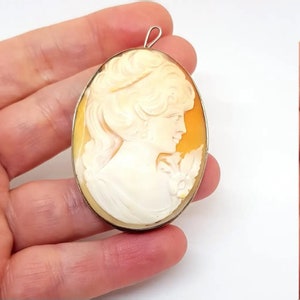 Spilla con cammeo in conchiglia intagliata, antica spilla edoardiana in argento 800, spille vintage da donna, regali per donna, gioielli antichi e vintage.