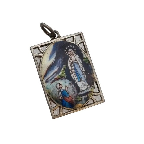 Religious Virgin pendant, blue enamel, rectangula… - image 5