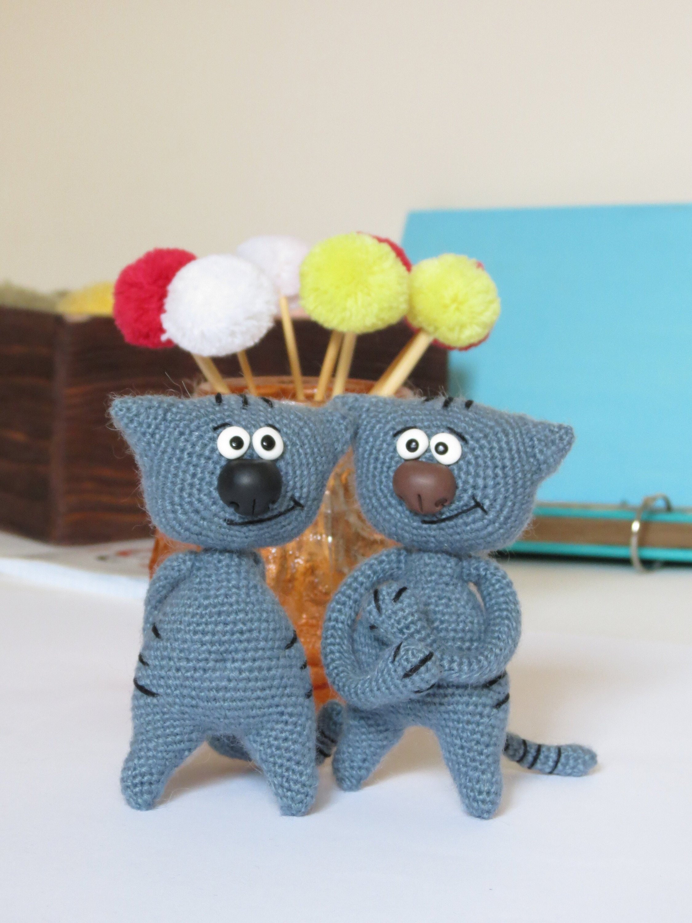 knitted cat handmade toys cat crochet gray cat funny gift Etsy