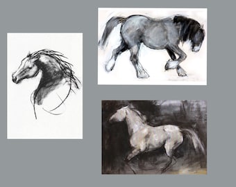 Pack of 6 x A6 notelets with 3 horse designs  "The Stallion" set
