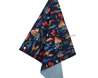 Children's napkin "Dinosaurs and volcanoes" with snap fastener, 3 prints to choose from