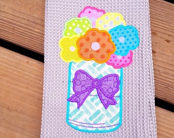 RS 555 Mason jar of flowers Applique