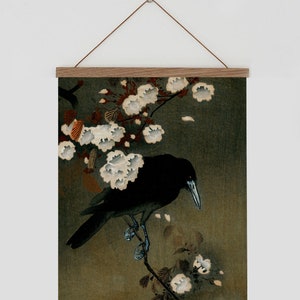 Vintage wall hanging, Vintage crow painting, black crow art, vintage wall decor, japanese wall hanging tapestry, antique wall decor, Crow