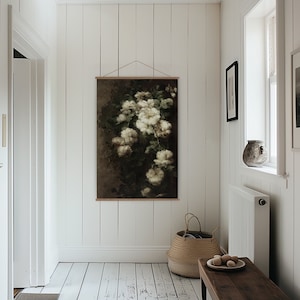 Impresión botánica oscura, impresión floral vintage, arte de pared floral oscuro, arte de pared oscuro y melancólico, tapiz botánico, impresión de rosas vintage.