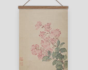 Chinese tapestry wall hanging, japanese tapestry, botanical tapestry, hydrangea wall art, hanging canvas wall art, chinese tapestry wall art
