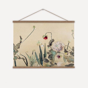 Japanese wall hanging, antique Japanese wall art, Japanese flower wall art, japanese hanging wall art, japanese scroll wall hanging