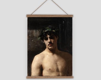Vintage Male Portrait Painting, Gay Art, Queer Wall Art, Gay Art Print, John Singer Sargent, Man with Laurels, LGBT Pride, vintage gay art,