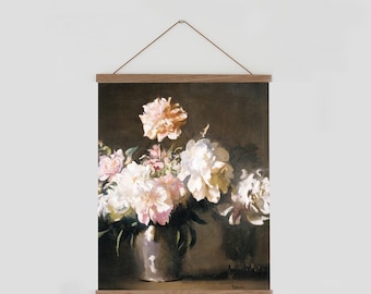 Peony wall art,  Pink peonies flowers, pink flower painting, pink flower wall art, Vintage floral wall art, peony flower art, pink peony art