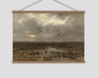 Moody Landscape large hanging tapestry wall art, Dark moody artwork, Marsh landscape painting, dark and moody home decor, hanging tapestry