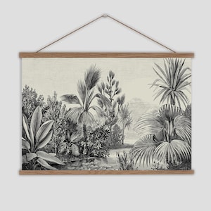 Vintage wall hanging, vintage canvas wall chart, tropical wall hanging, monochrome wall chart, jungle wall chart, vintage palm trees,