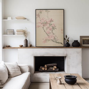 Chinese wall hanging featuring a floral painting of a Chinese Crabapple Blossom. Living room decor