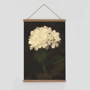 White hydrangea flower painting, vintage hydrangea wall art, hydrangea canvas wall hanging, vintage botanical painting, vintage flower art image 2