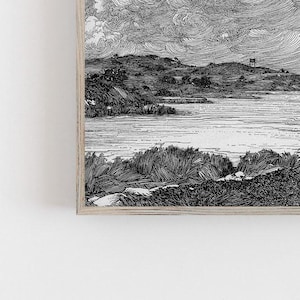 Ilustración vintage de paisaje marino. Decoración costera. Decoración de playa. Arte playero, lámina de arte de nubes, arte mural de nubes, lámina marina. Arte mural costero, nubes imagen 3