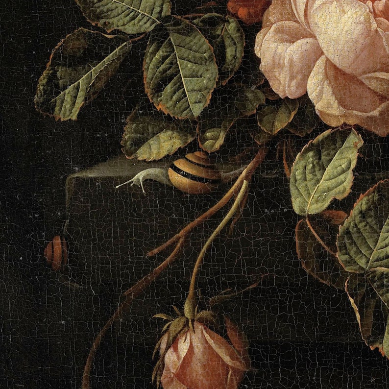 Old Dutch master dark and moody flower painting