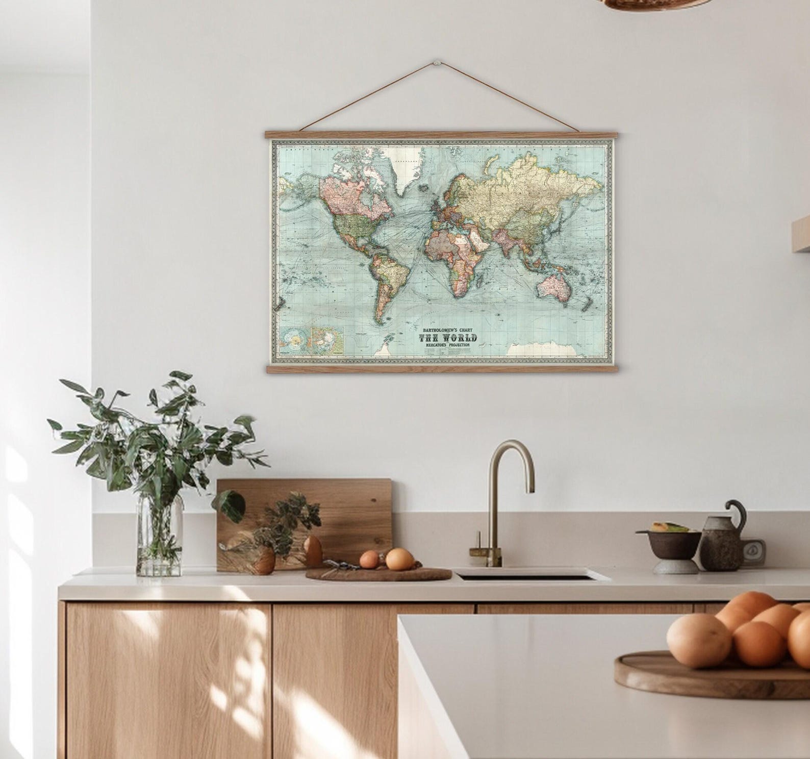 Vintage World Map Wall Hanging, Vintage School Map Wall Chart, Antique ...