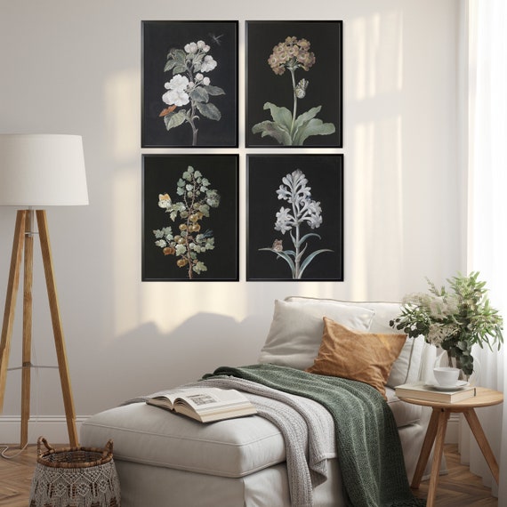Dark Botanical Gallery Wall Set of Four Vintage Botanical Etsy UK