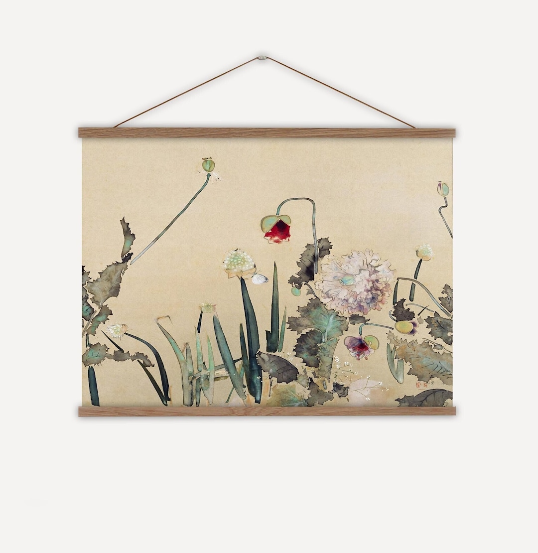 Japanese Wall Hanging, Antique Japanese Wall Art, Japanese Flower Wall