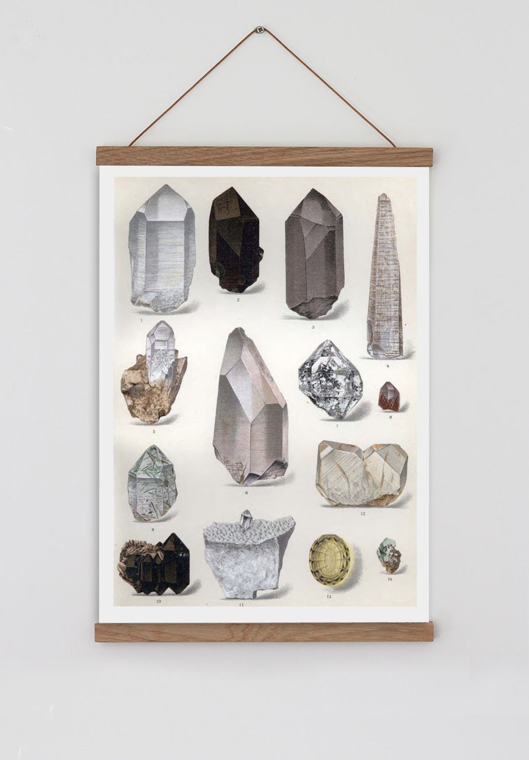 Crystal Wall Art,vintage Crystal Illustration, Boho Wall Decor, Quartz