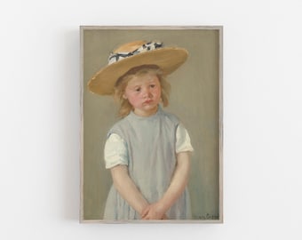 ヴィンテージフランス絵画 - 大きな表情豊かな目をした子供 - 肖像画