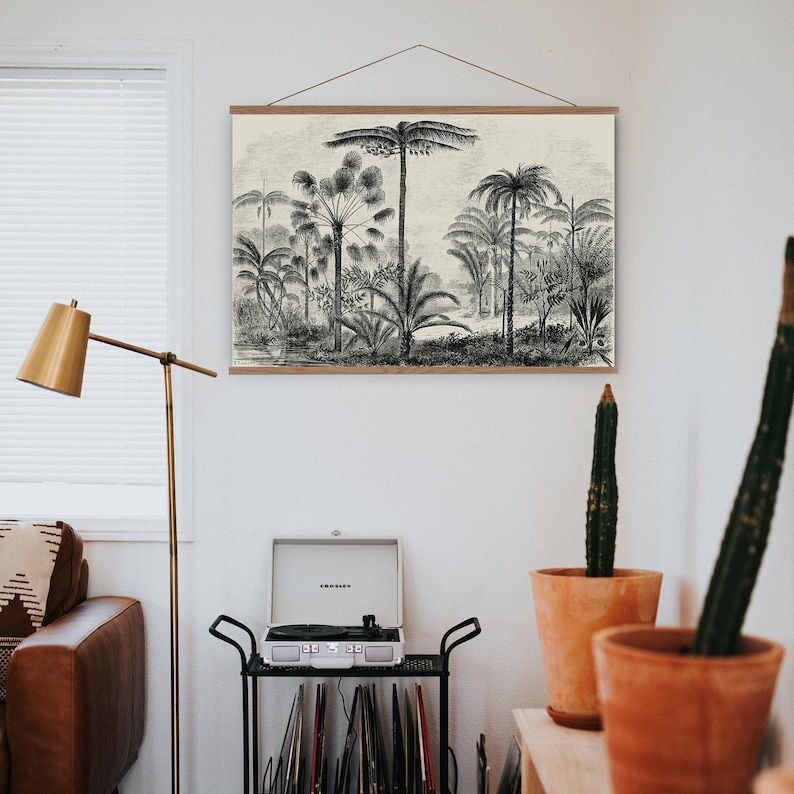 Jungle Wall Chart Black and White Palm Tree Canvas Large Etsy