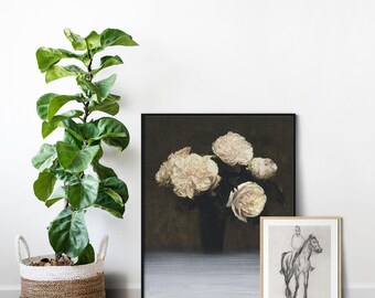 Arte alterado de rosas vintage, impresión floral oscura y melancólica, impresión botánica vintage, decoración de pared botánica, arte alterado vintage, arte de pared monocromático