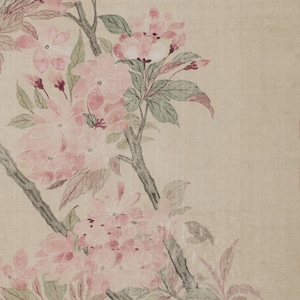 Chinese wall hanging featuring a floral painting of a Chinese Crabapple Blossom
