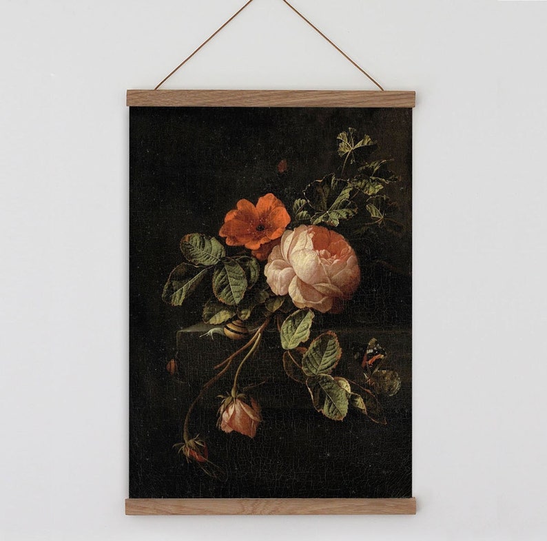 Canvas wall hanging of Old Dutch master dark and moody flower painting