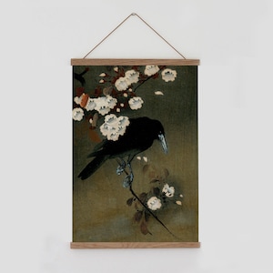 Vintage wall hanging, Vintage crow painting, black crow art, vintage wall decor, japanese wall hanging tapestry, antique wall decor, Crow