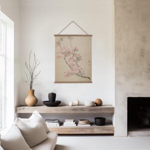 Chinese wall hanging featuring a floral painting of a Chinese Crabapple Blossom