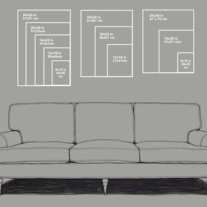 Picture showing the size of art compared to a 3 seater sofa