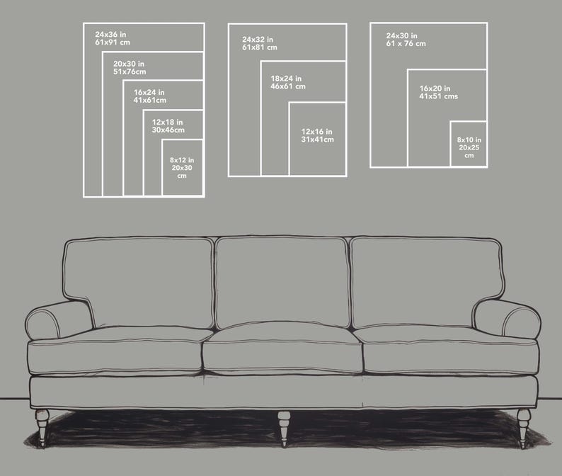 Picture showing the size of art compared to a 3 seater sofa