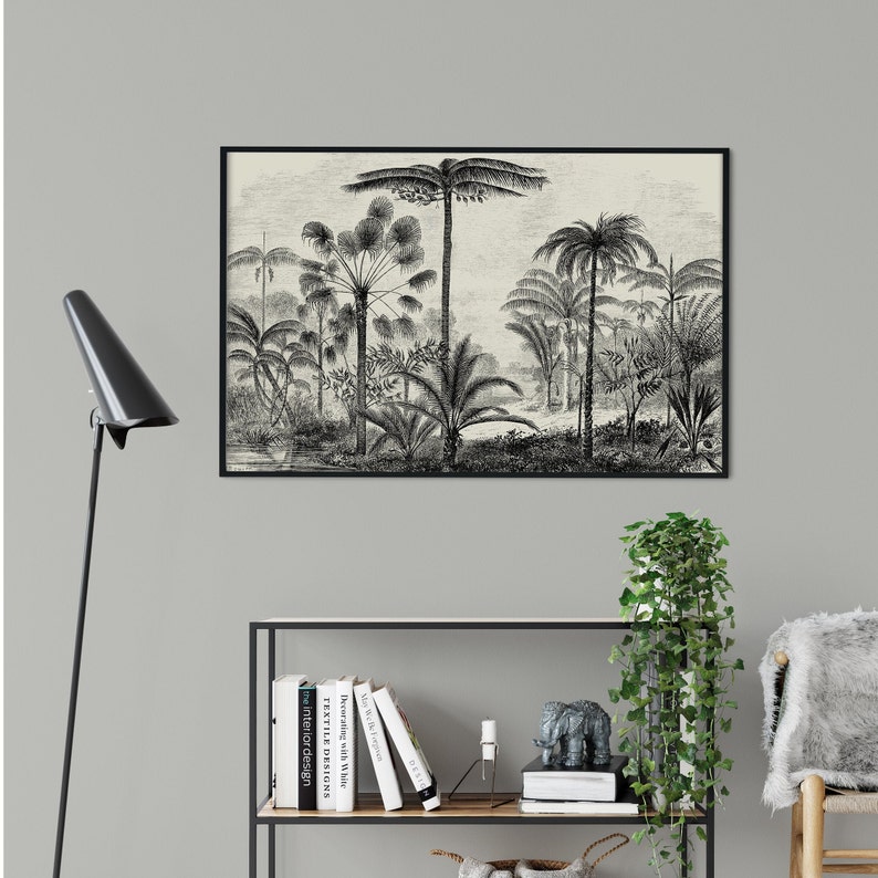 Jungle Wall Chart Black and White Palm Tree Canvas Large Etsy UK