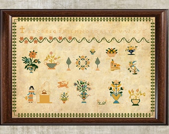 Antike Italienische 19te Century Sampler Reproduktion Kreuzstich Stickmuster PDF Sofortiger Download Einzigartig Einfach zu machen VIntage Italia Harley