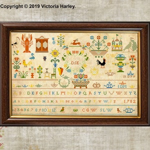 Antique 1782 German Sampler Reproduction Cross Stitch Counted Chart PDF Instant Download Unique Easy to Make Vintage Old Germany Harley