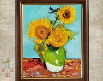 Cross Stitch Pattern Van Gogh Reproduction Three Sunflowers Painting Chart PDF Instant Download Vintage Antique Old Famous Popular Flower